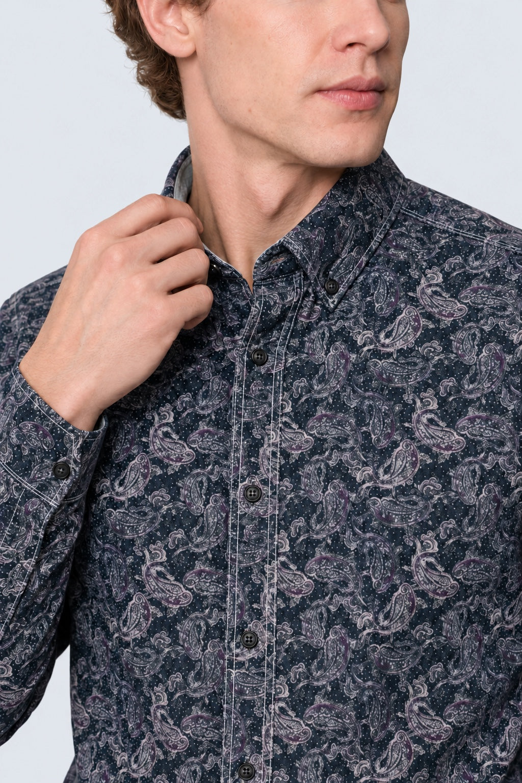 Button‑Down‑Hemd aus Baumwolle mit Paisley‑Print in grey print 1, Ansicht 3
