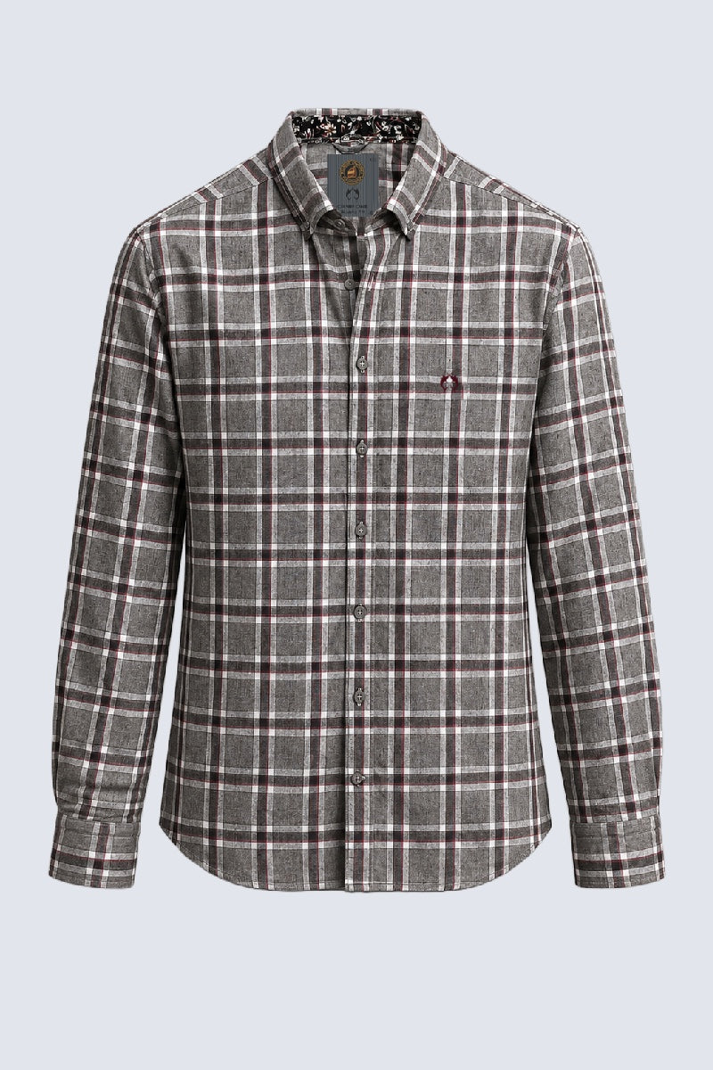 Flanellhemd im Karo-Design mit floralem Kontrasteinsatz, Modern Fit in anthra check 1