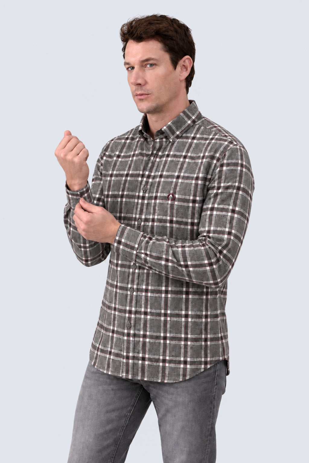 Flanellhemd im Karo-Design mit floralem Kontrasteinsatz, Modern Fit in anthra check 1, Ansicht 2