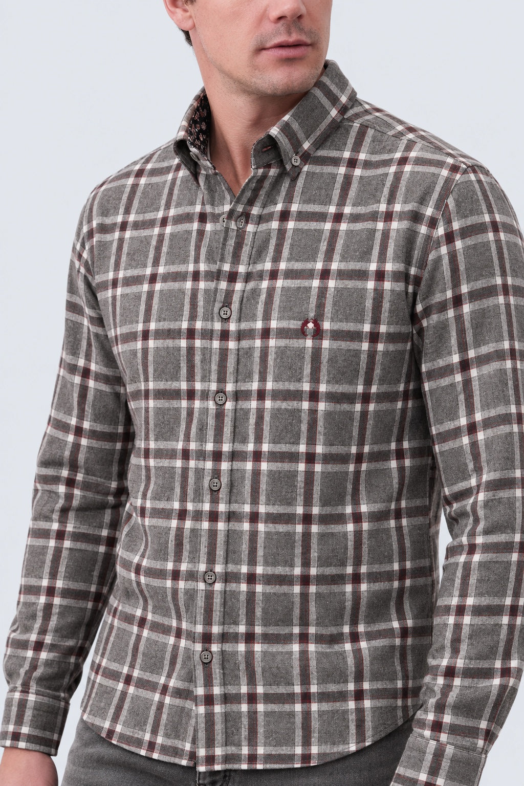 Flanellhemd im Karo-Design mit floralem Kontrasteinsatz, Modern Fit in anthra check 1, Ansicht 3