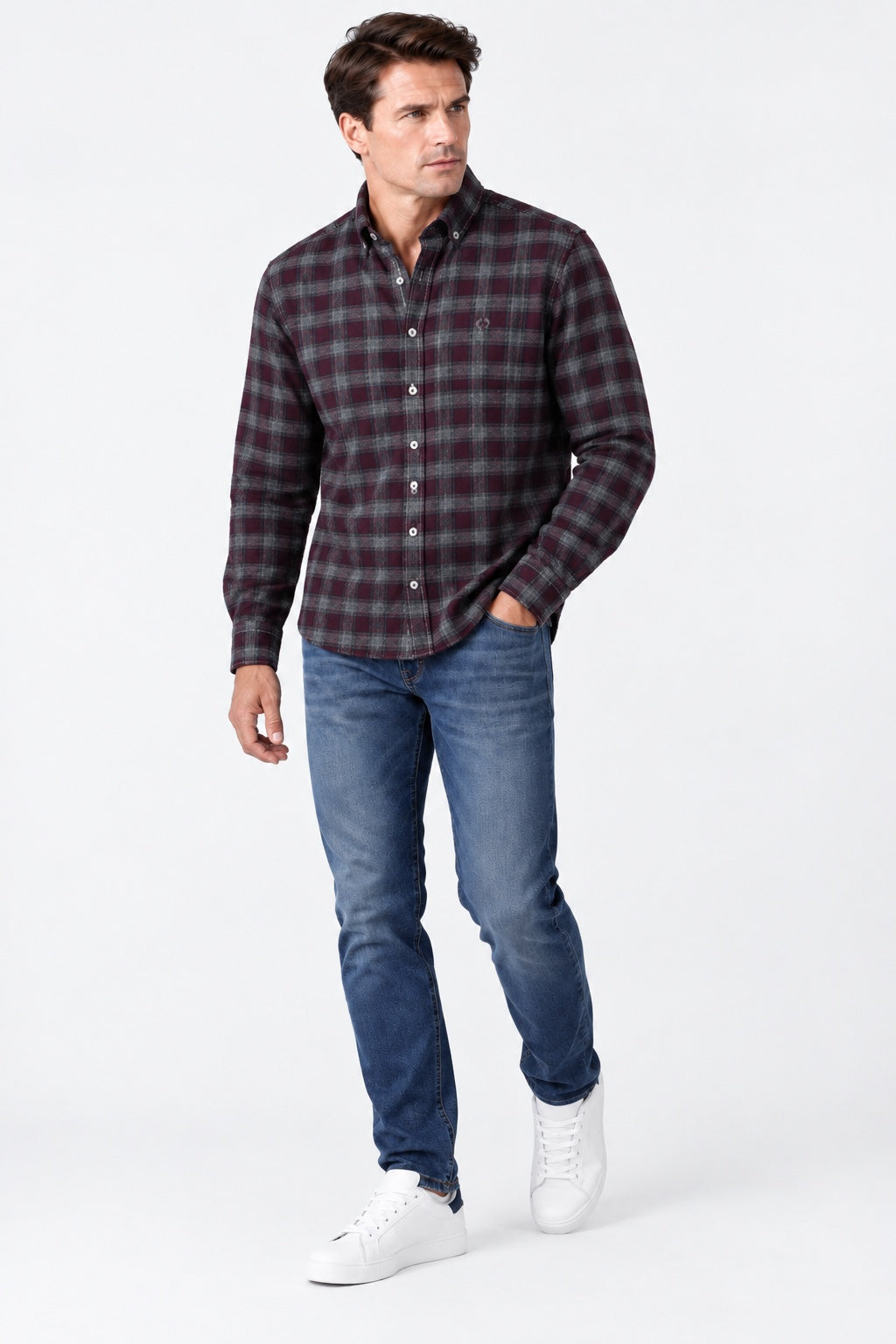 Button‑Down‑Hemd aus Baumwolle mit Karomuster in grey check 3, Ansicht 2