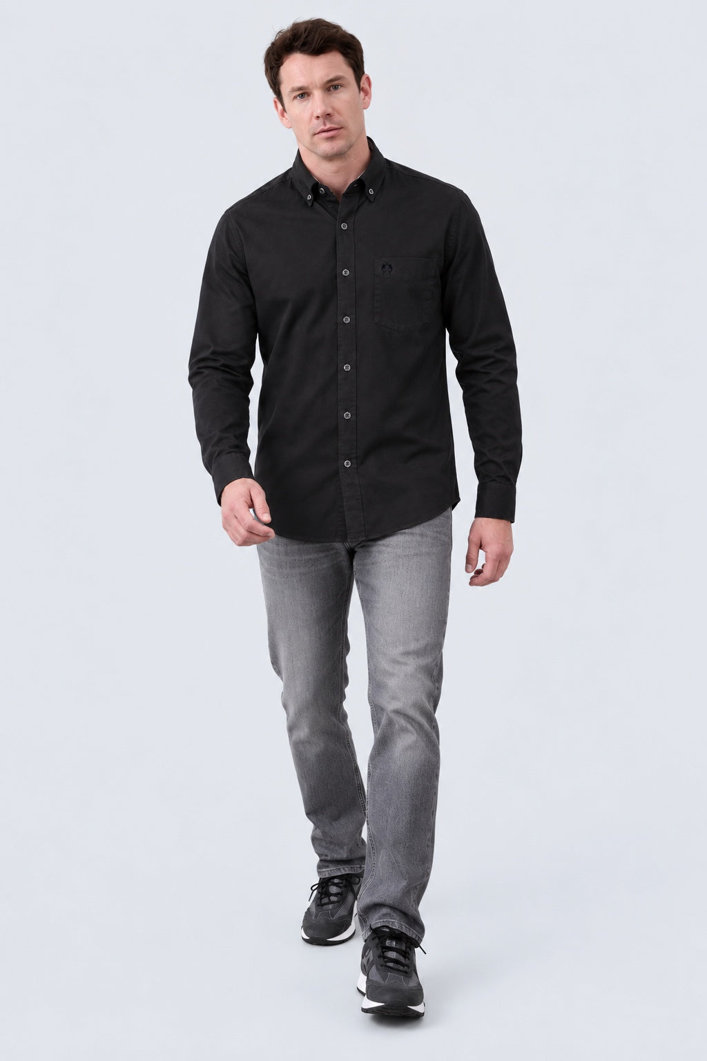 Button‑Down‑Hemd aus Baumwoll‑Stretch‑Mix in Schwarz in black