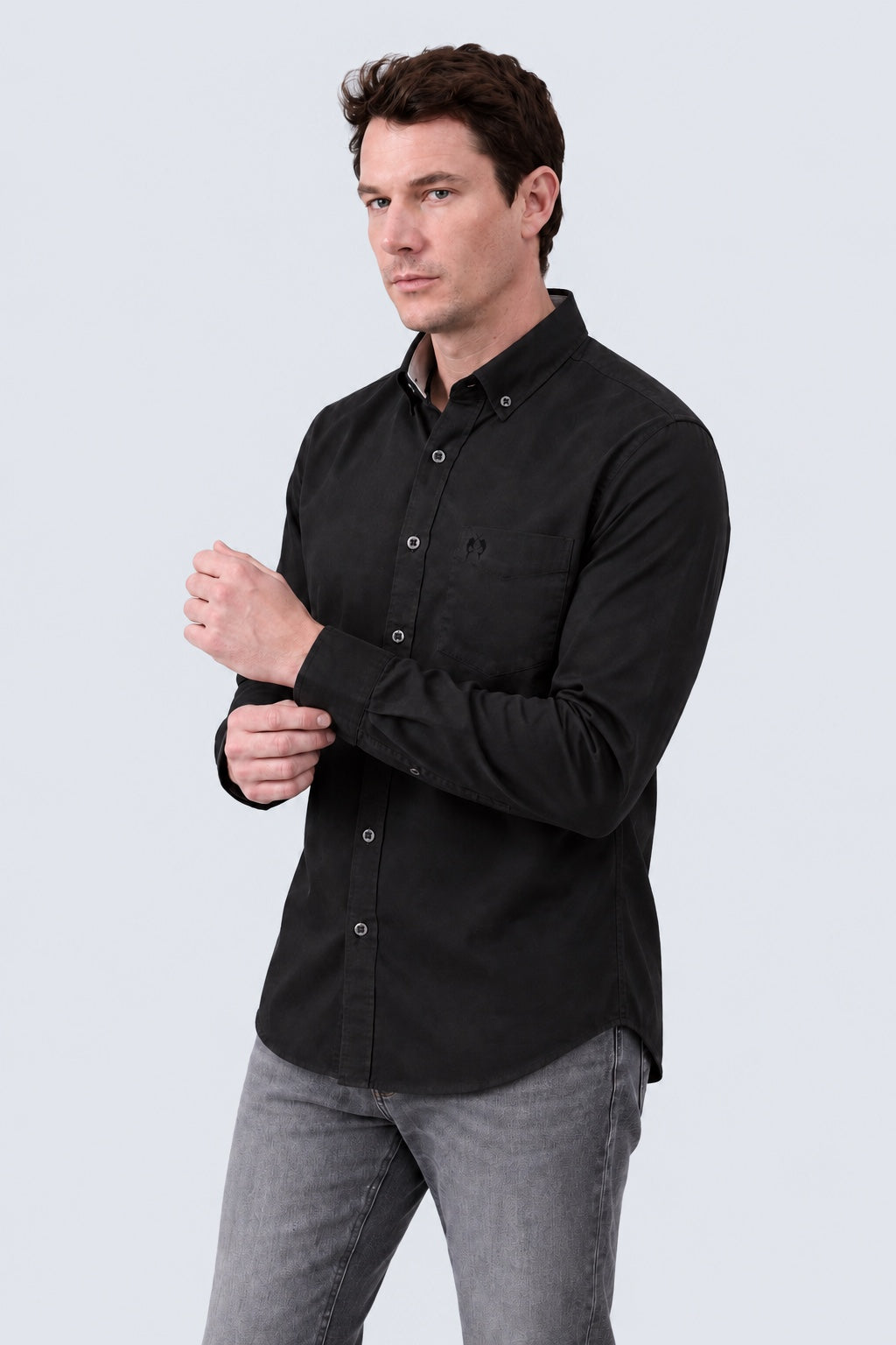Button‑Down‑Hemd aus Baumwoll‑Stretch‑Mix in Schwarz in black, Ansicht 2
