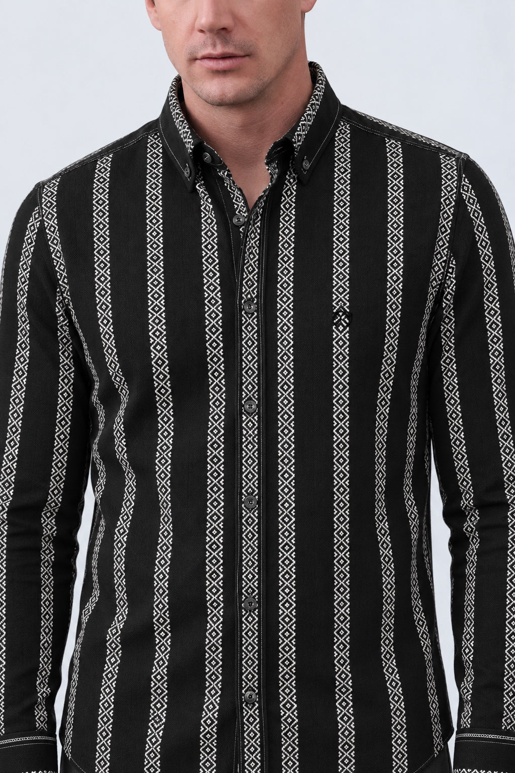 Button‑Down‑Hemd aus Baumwolle mit Strukturstreifen in antra stripe 1, Ansicht 3