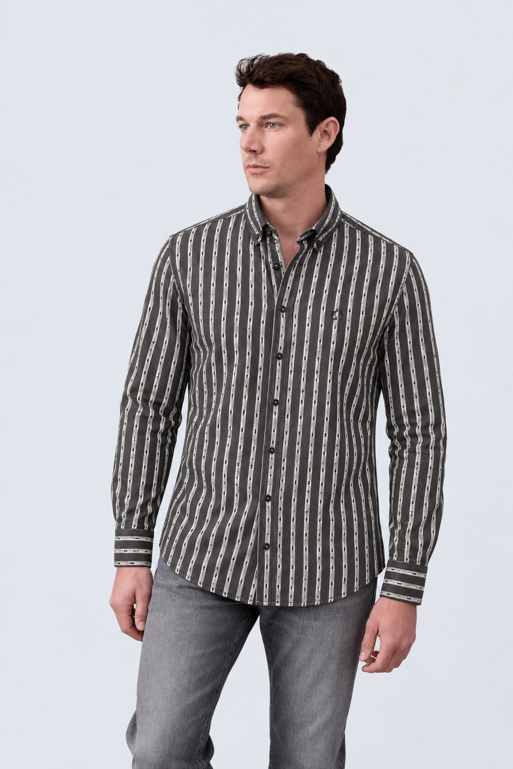 Button‑Down‑Hemd aus Baumwolle mit Strukturstreifen in antra stripe 2, Ansicht 2