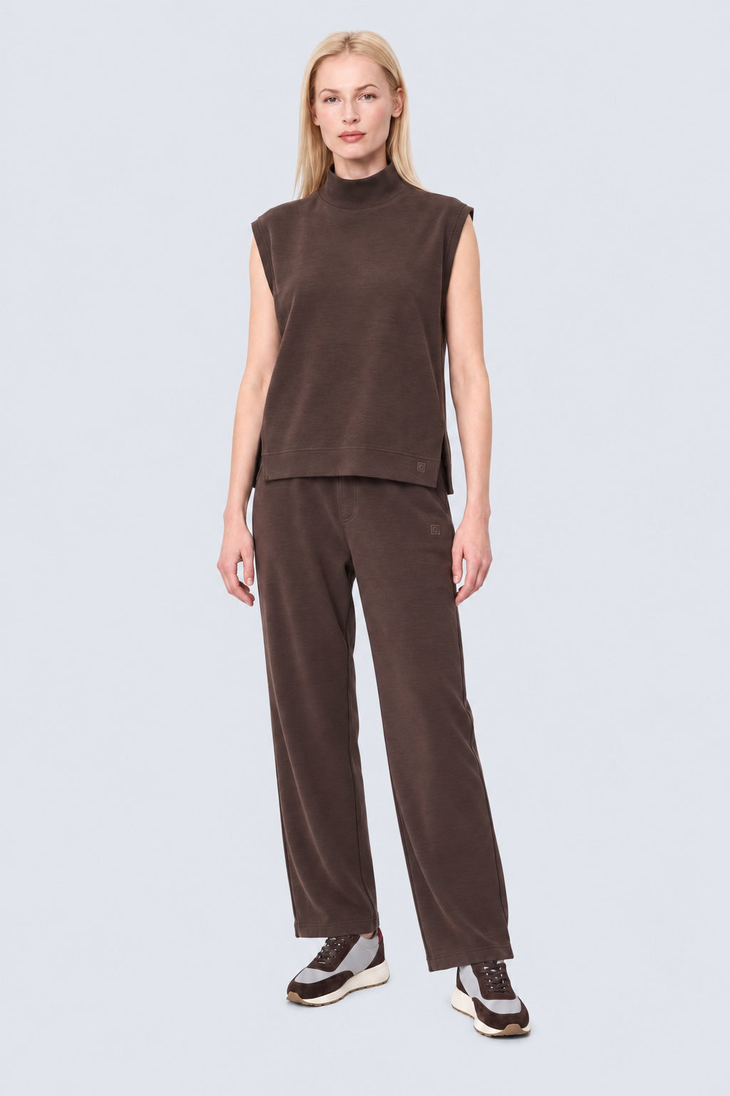 Pullunder aus Baumwoll‑Mix mit Stehkragen in brown
