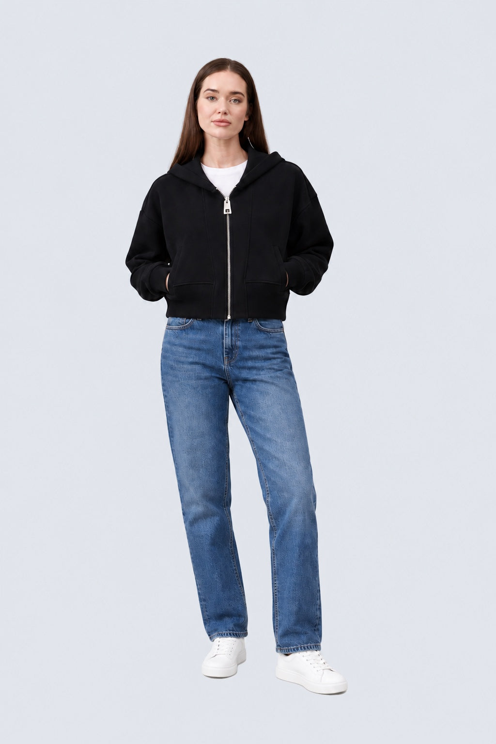 Sweat‑Jacke mit Kapuze aus Baumwoll‑Mix in black