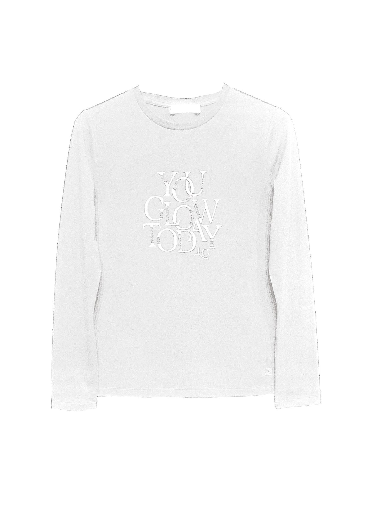 Langarm‑T‑Shirt aus Baumwolle‑Modal‑Mix mit Statement‑Print in off white