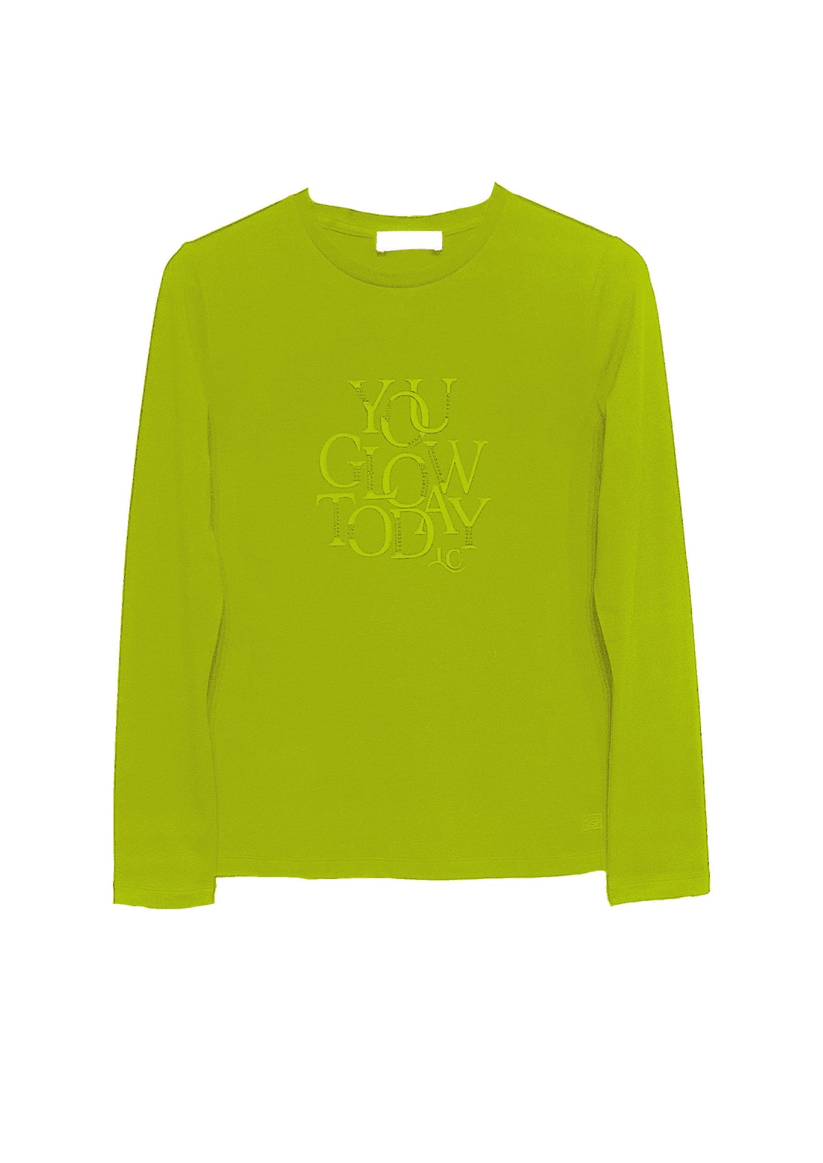 Langarm‑T‑Shirt aus Baumwolle‑Modal‑Mix mit Statement‑Print in green glow