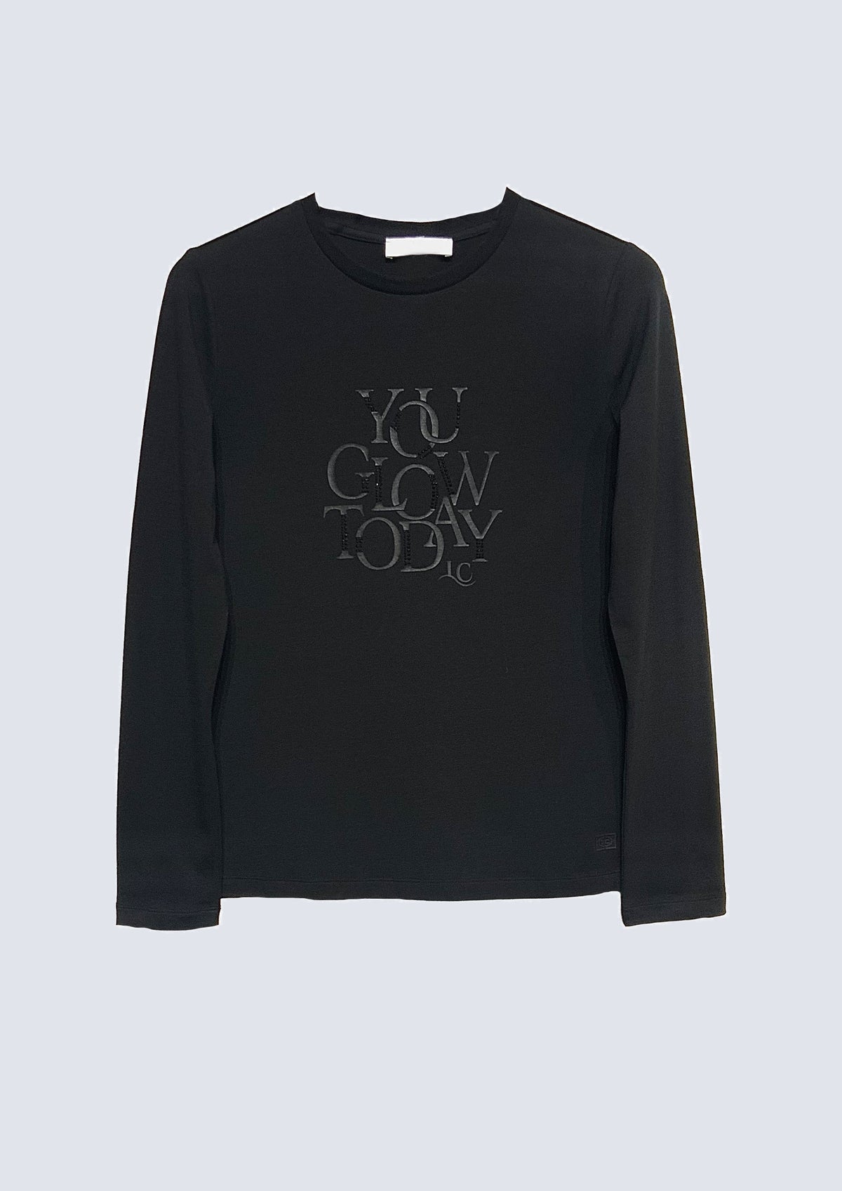 Langarm‑T‑Shirt aus Baumwolle‑Modal‑Mix mit Statement‑Print in black