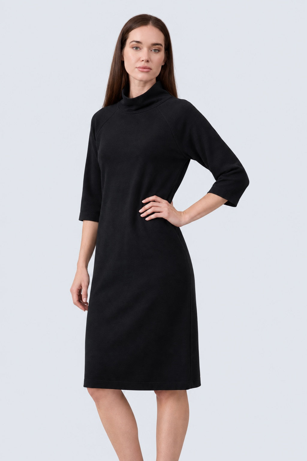 Kleid mit Stehkragen und Raglan-Dreiviertelärmeln in black, Ansicht 2