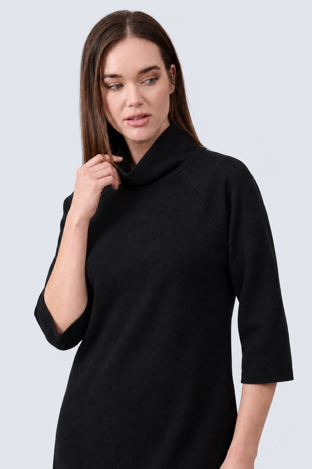 Kleid mit Stehkragen und Raglan-Dreiviertelärmeln in black, Ansicht 3