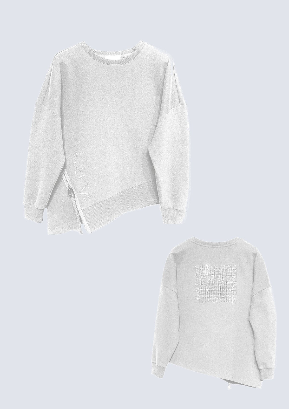 Sweatshirt aus Baumwoll‑Mix mit Strass‑Rückendetail und Layering‑Optik in off white