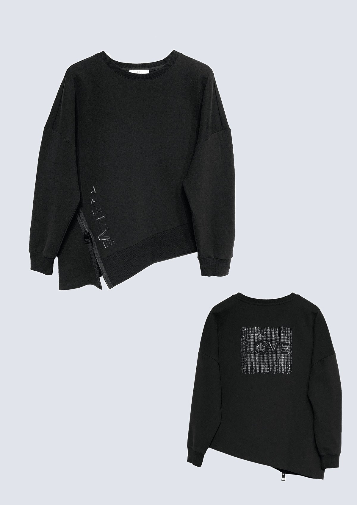 Sweatshirt aus Baumwoll‑Mix mit Strass‑Rückendetail und Layering‑Optik in black
