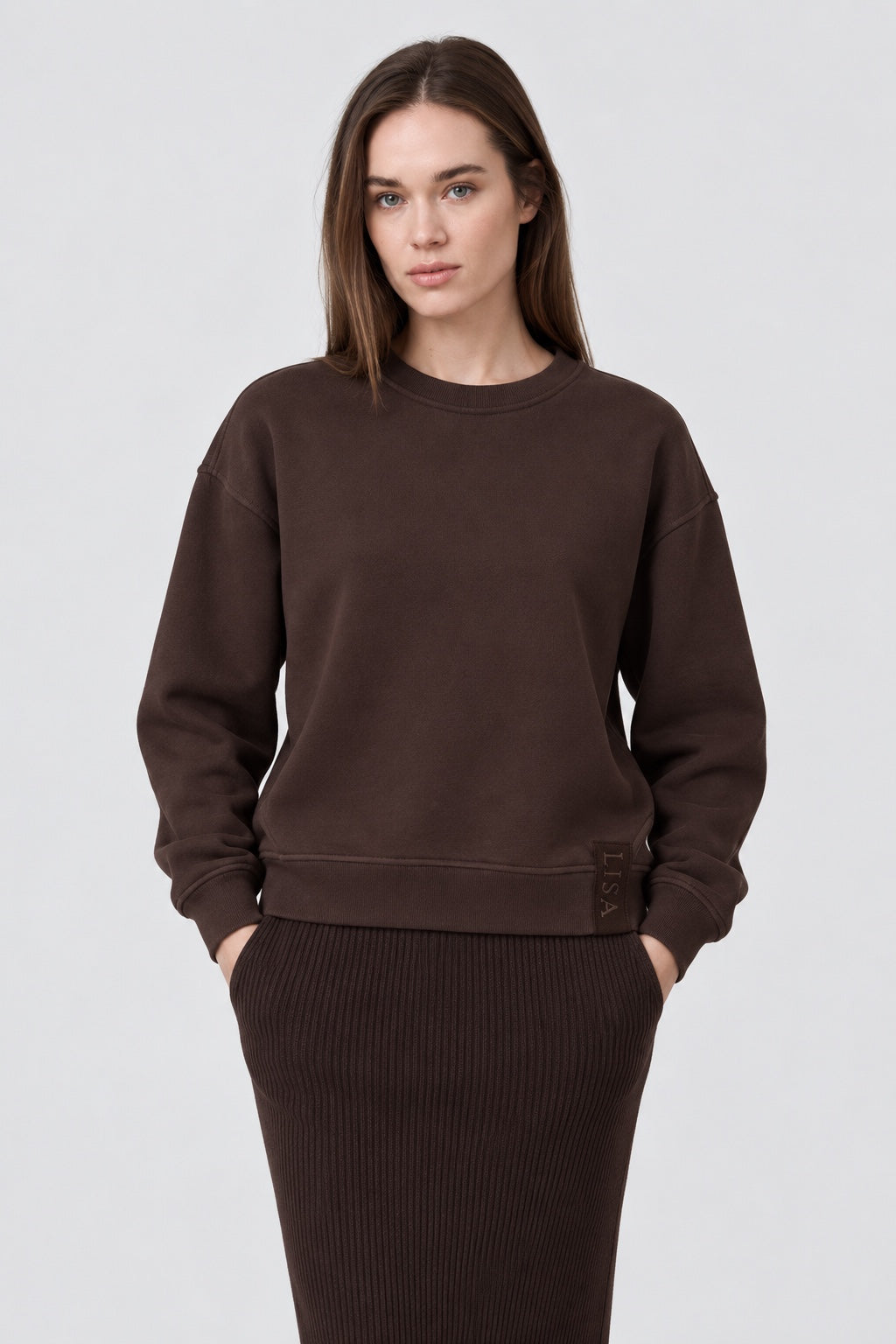 Oversize-Sweatshirt aus Baumwoll-Mix mit Rückenprint in brown