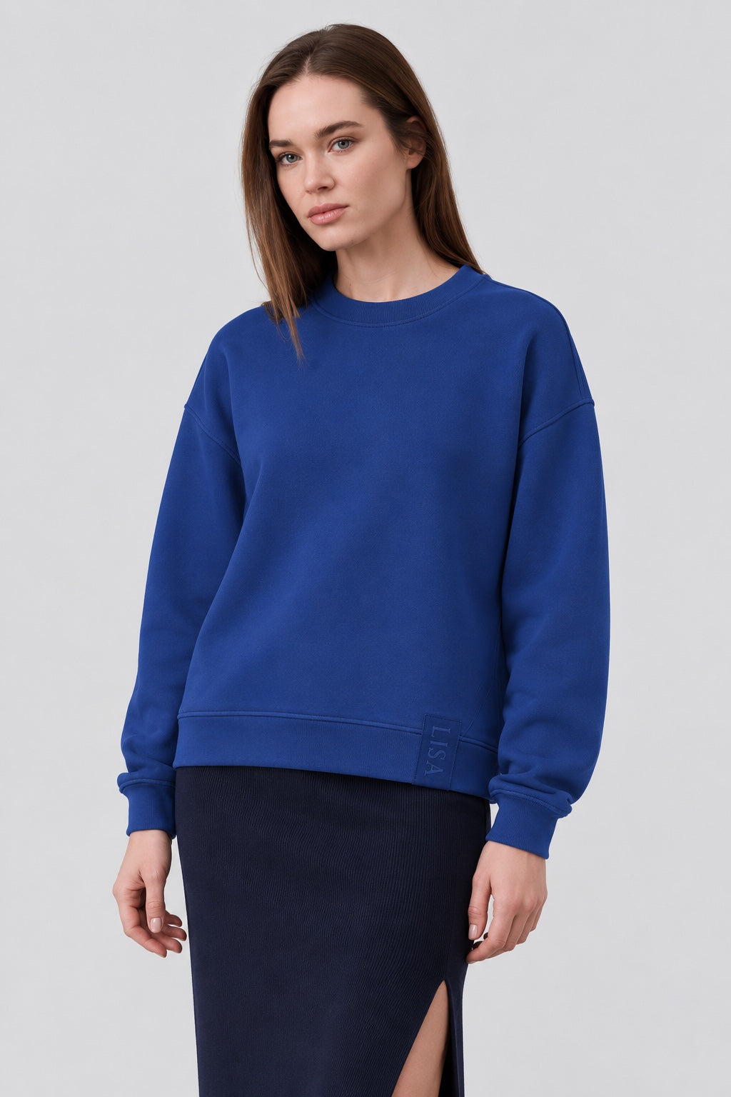 Oversize-Sweatshirt aus Baumwoll-Mix mit Rückenprint in electric blue