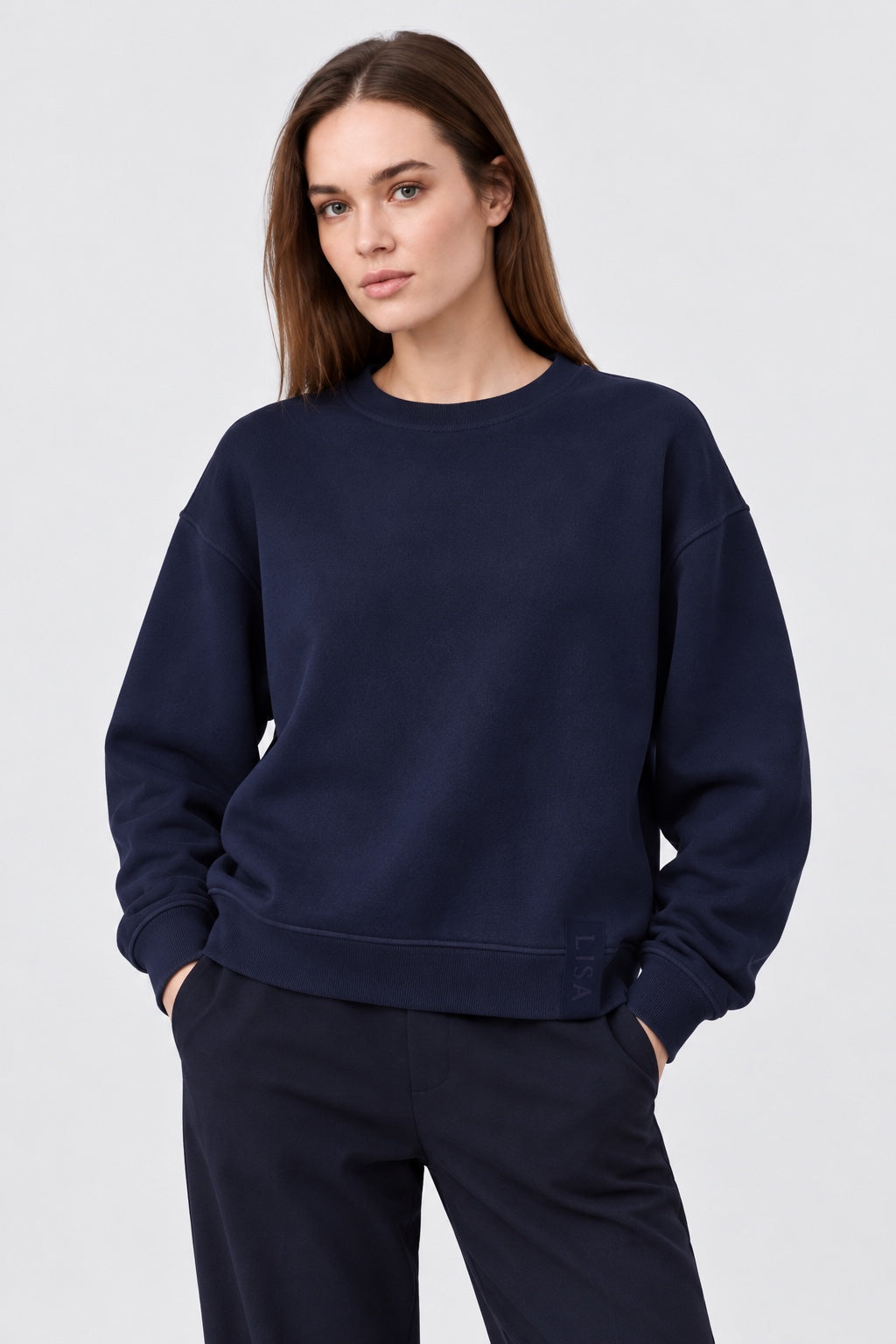 Oversize-Sweatshirt aus Baumwoll-Mix mit Rückenprint in navy