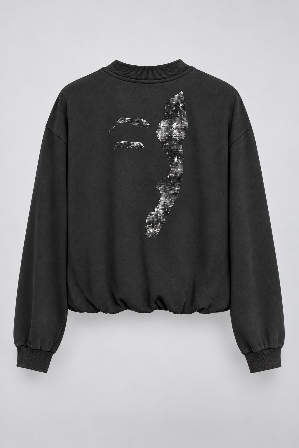 Sweatshirt aus reiner Baumwolle mit Strass‑Print auf der Rückseite in black, Ansicht 2