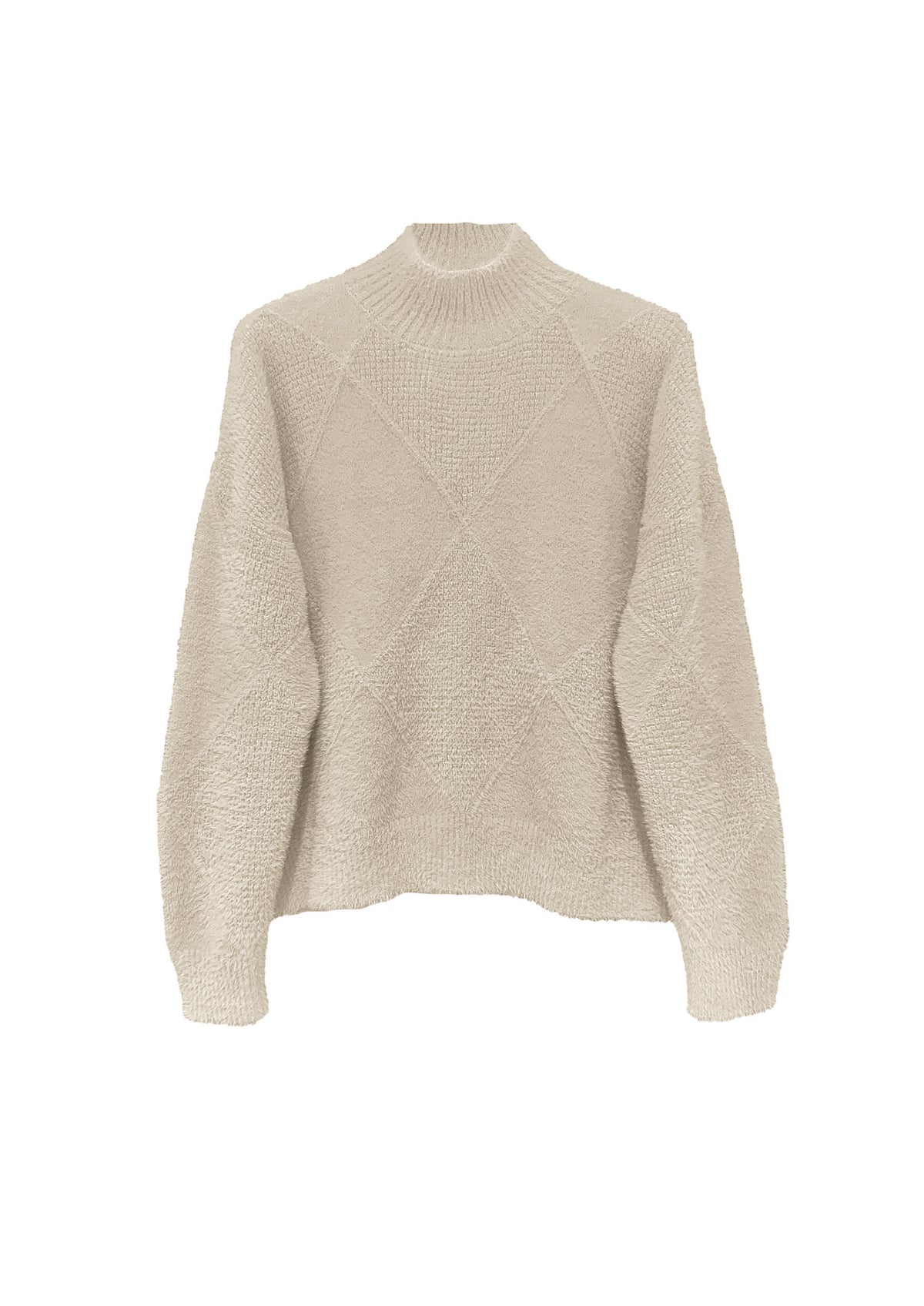 Strickpullover aus Polyamid mit Stehkragen und Strukturmuster in off white