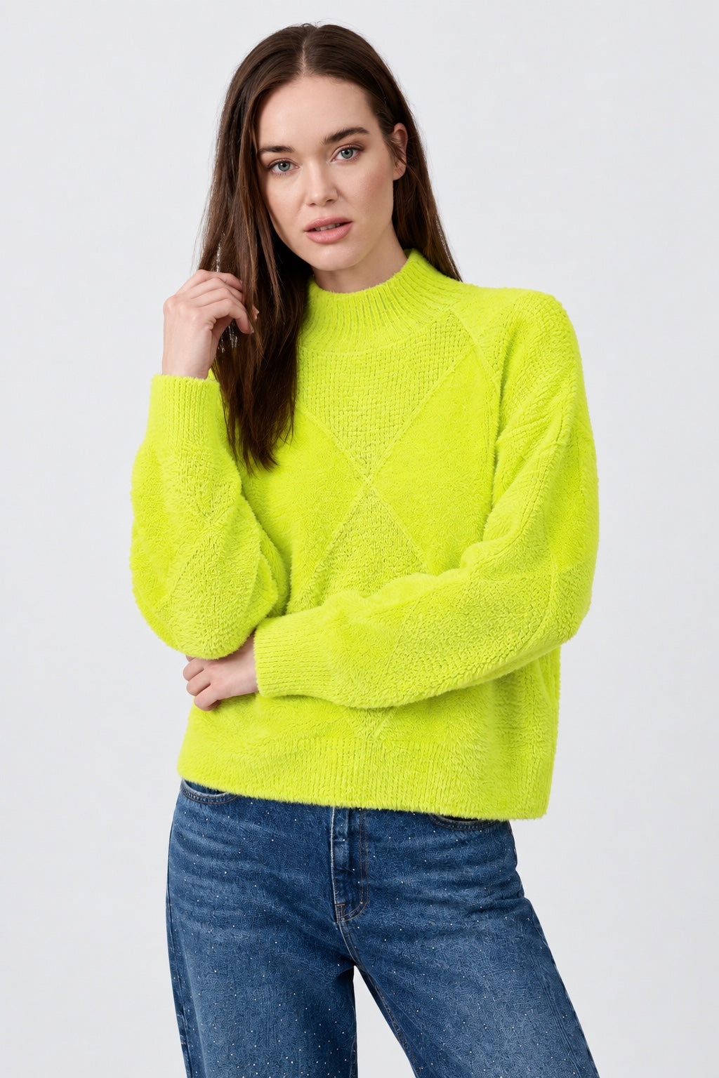 Strickpullover aus Polyamid mit Stehkragen und Strukturmuster in green glow