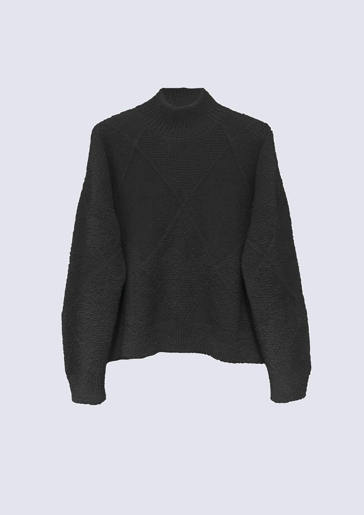 Strickpullover aus Polyamid mit Stehkragen und Strukturmuster in black