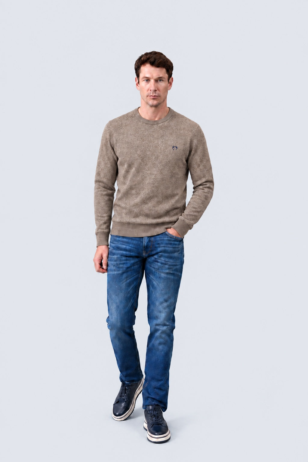 Kaschmir‑Pullover mit Rundhalsausschnitt in brown mel, Ansicht 3