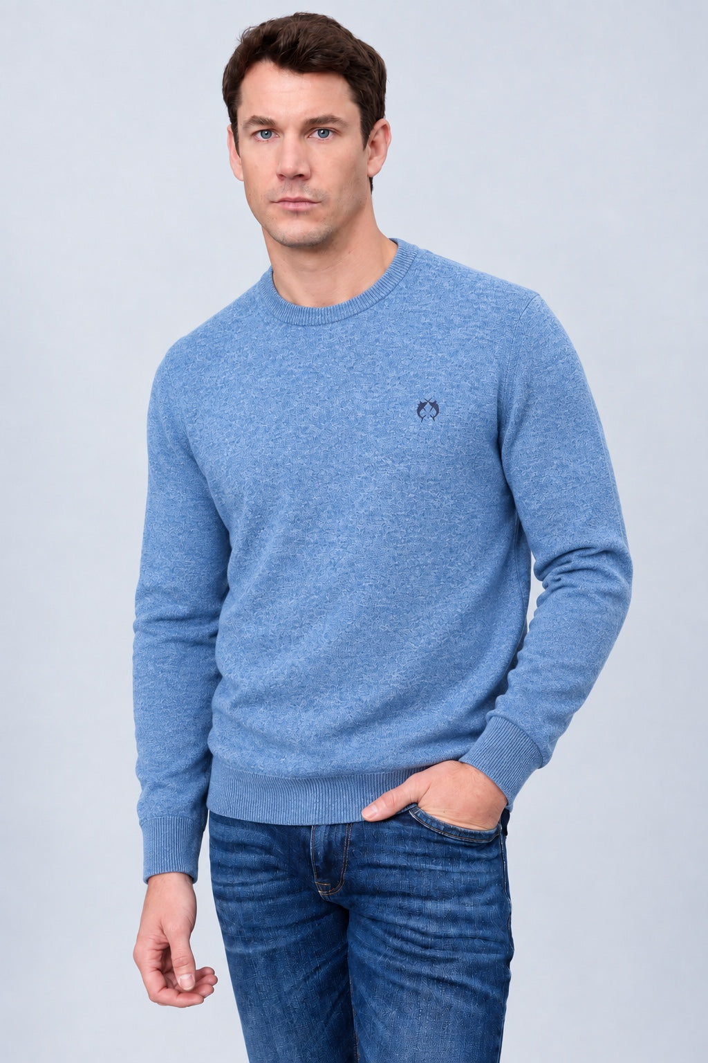 Kaschmir‑Pullover mit Rundhalsausschnitt in blue mel 1