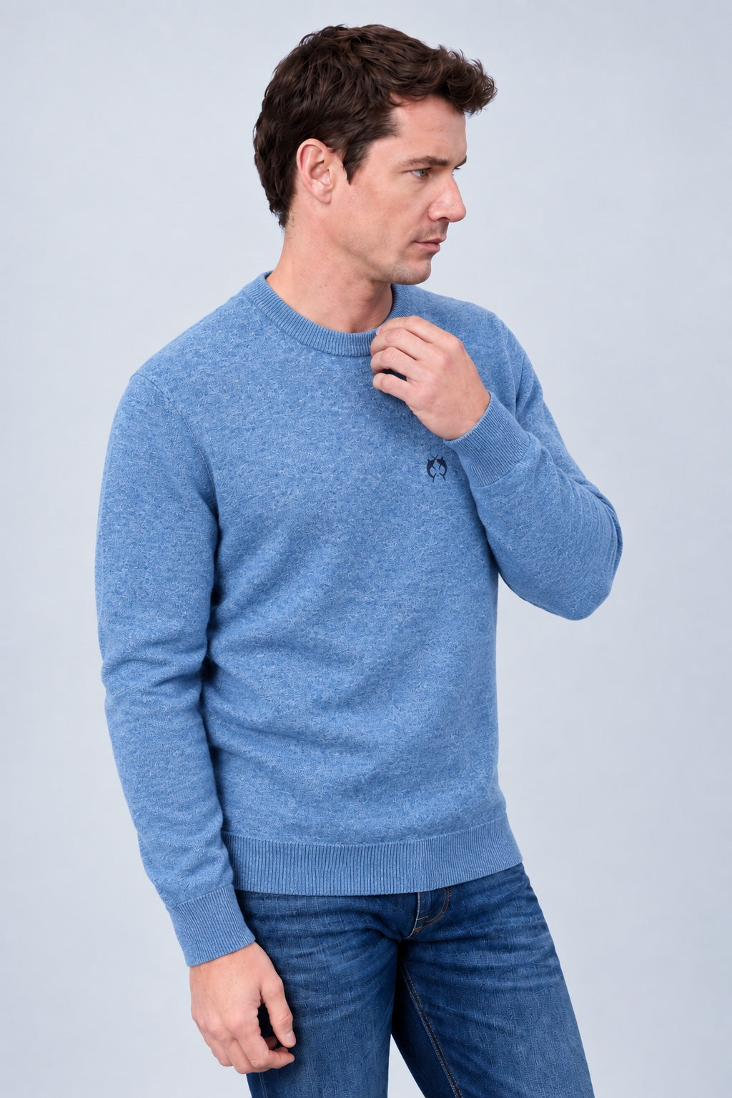 Kaschmir‑Pullover mit Rundhalsausschnitt in blue mel 1, Ansicht 2