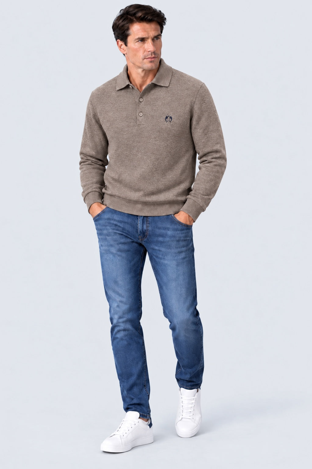 Kaschmir-Pullover mit Polokragen in brown mel, Ansicht 3