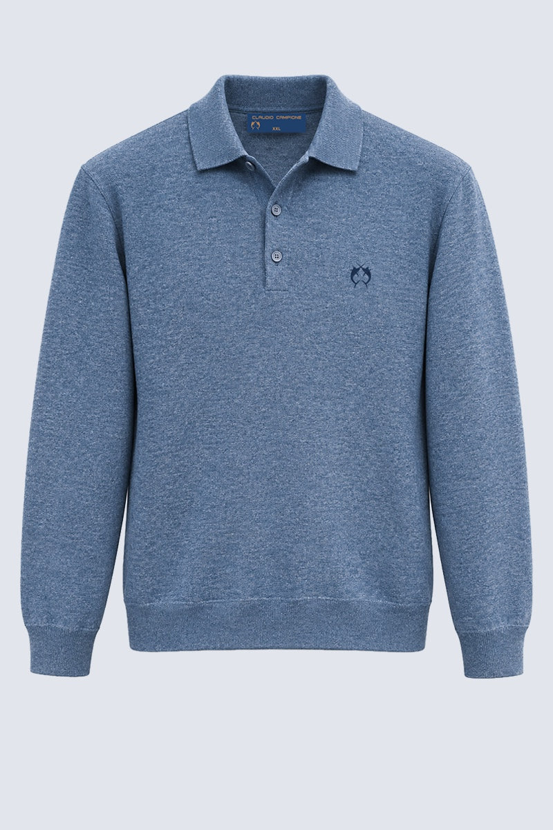 Kaschmir-Pullover mit Polokragen in blue mel 1