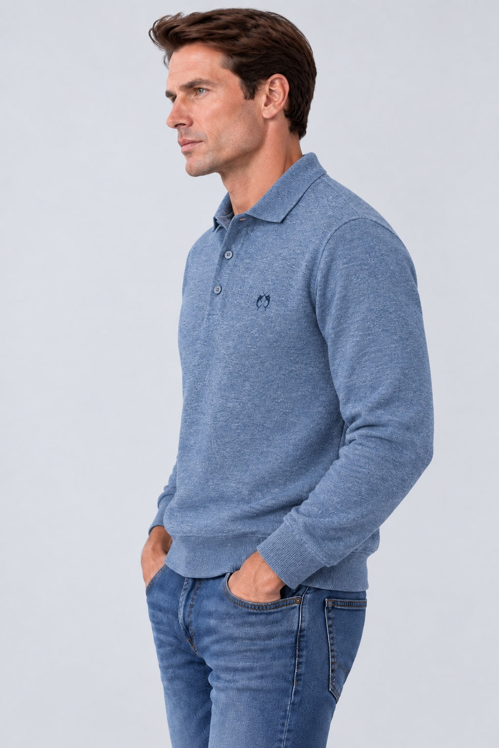 Kaschmir-Pullover mit Polokragen in blue mel 1, Ansicht 2