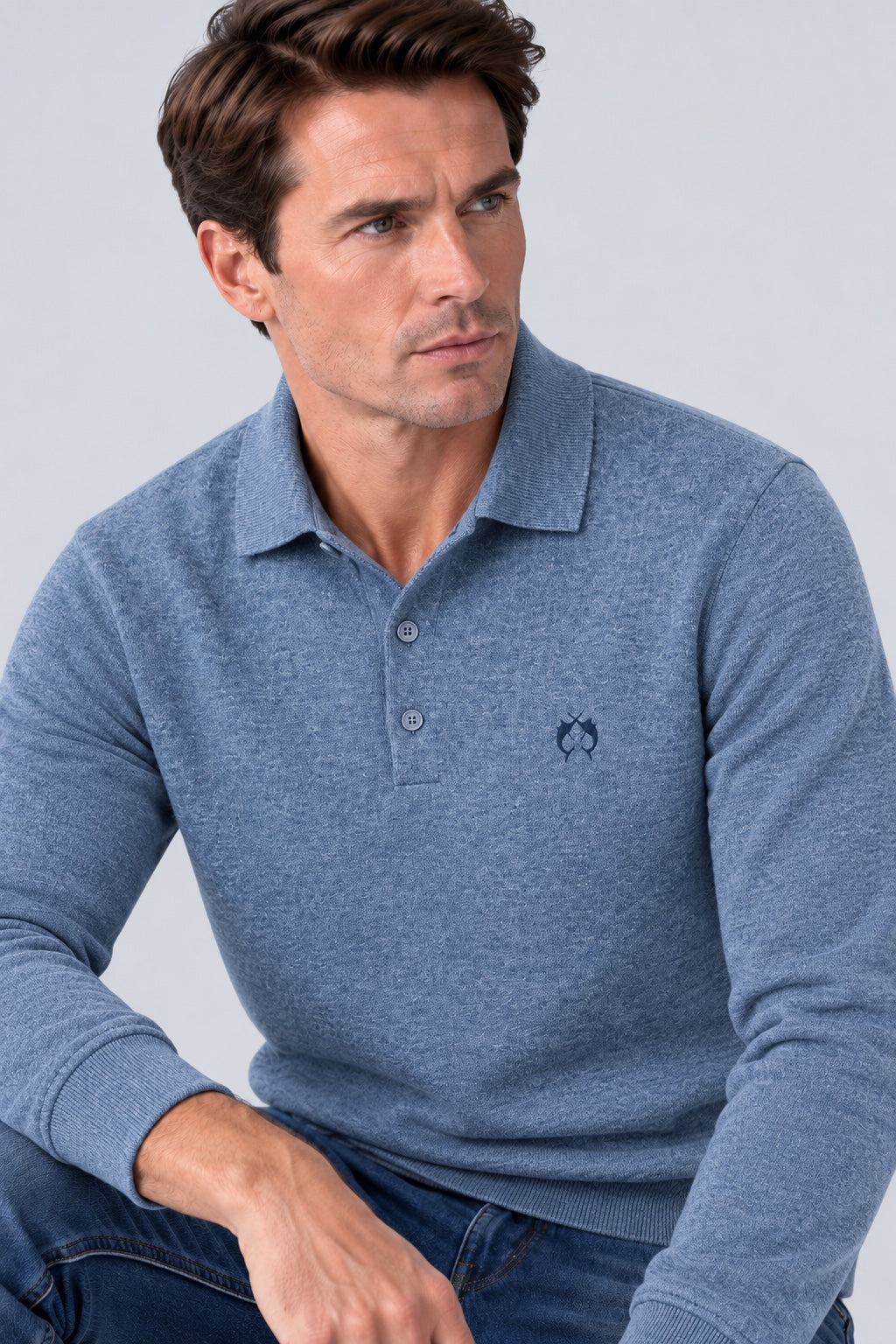 Kaschmir-Pullover mit Polokragen in blue mel 1, Ansicht 3