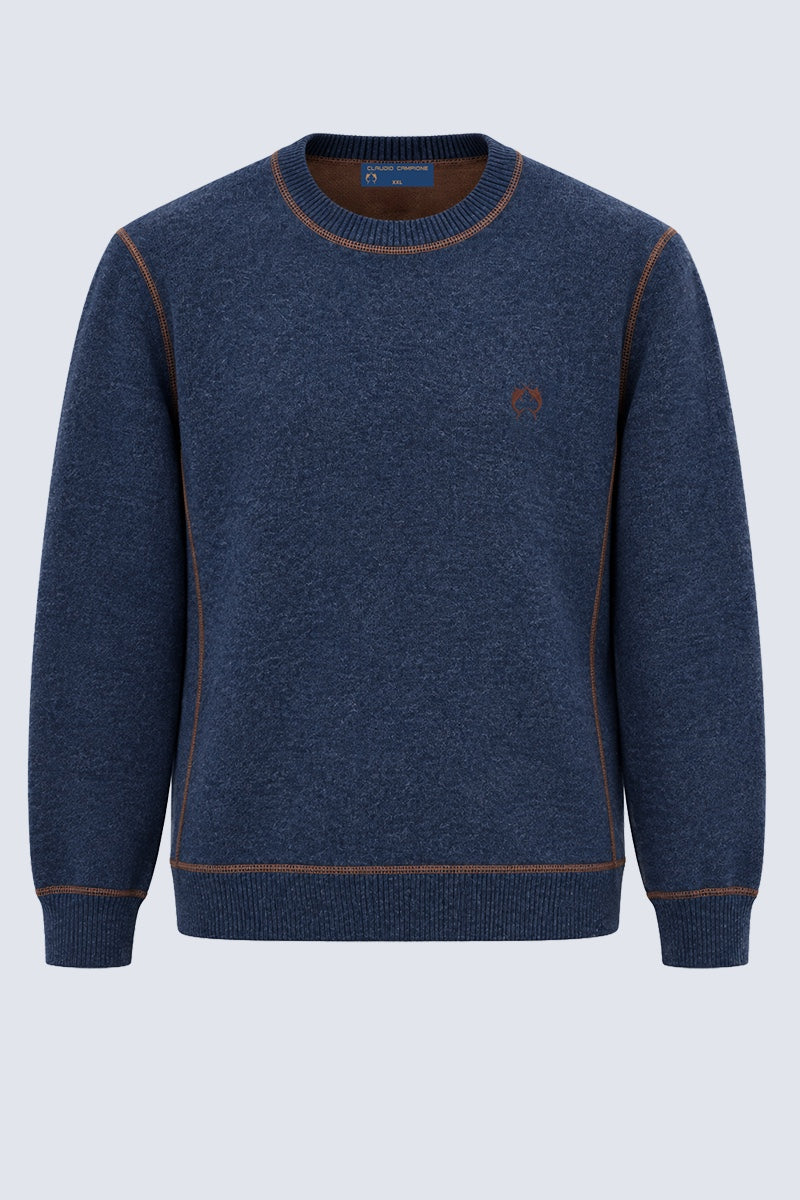 Strickpullover aus Lambswoll‑Mix mit Rundhalsausschnitt in navy combi 1