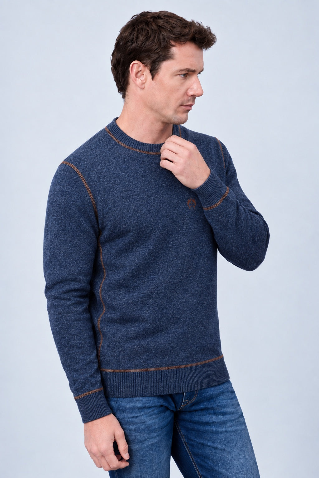 Strickpullover aus Lambswoll‑Mix mit Rundhalsausschnitt in navy combi 1, Ansicht 2