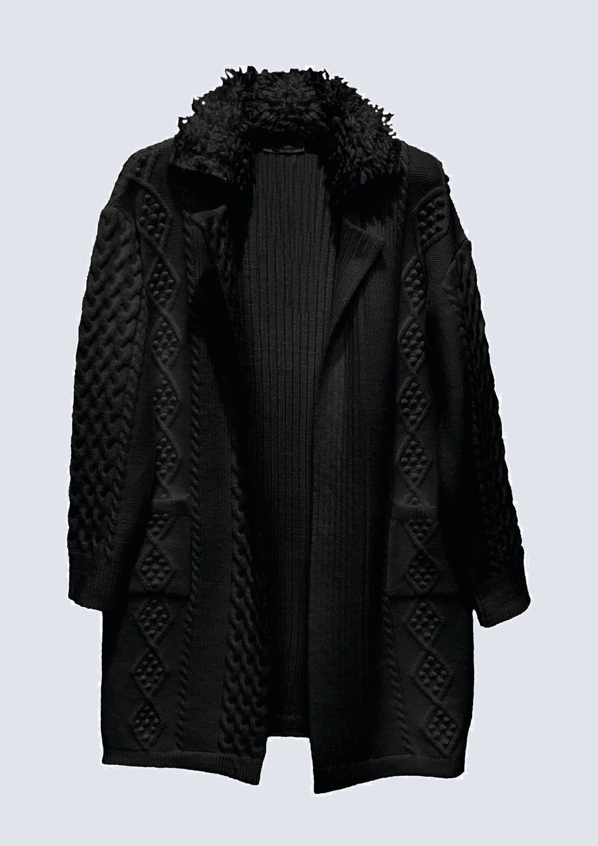 Strickjacke aus Strukturstrick mit Teddykragen in black