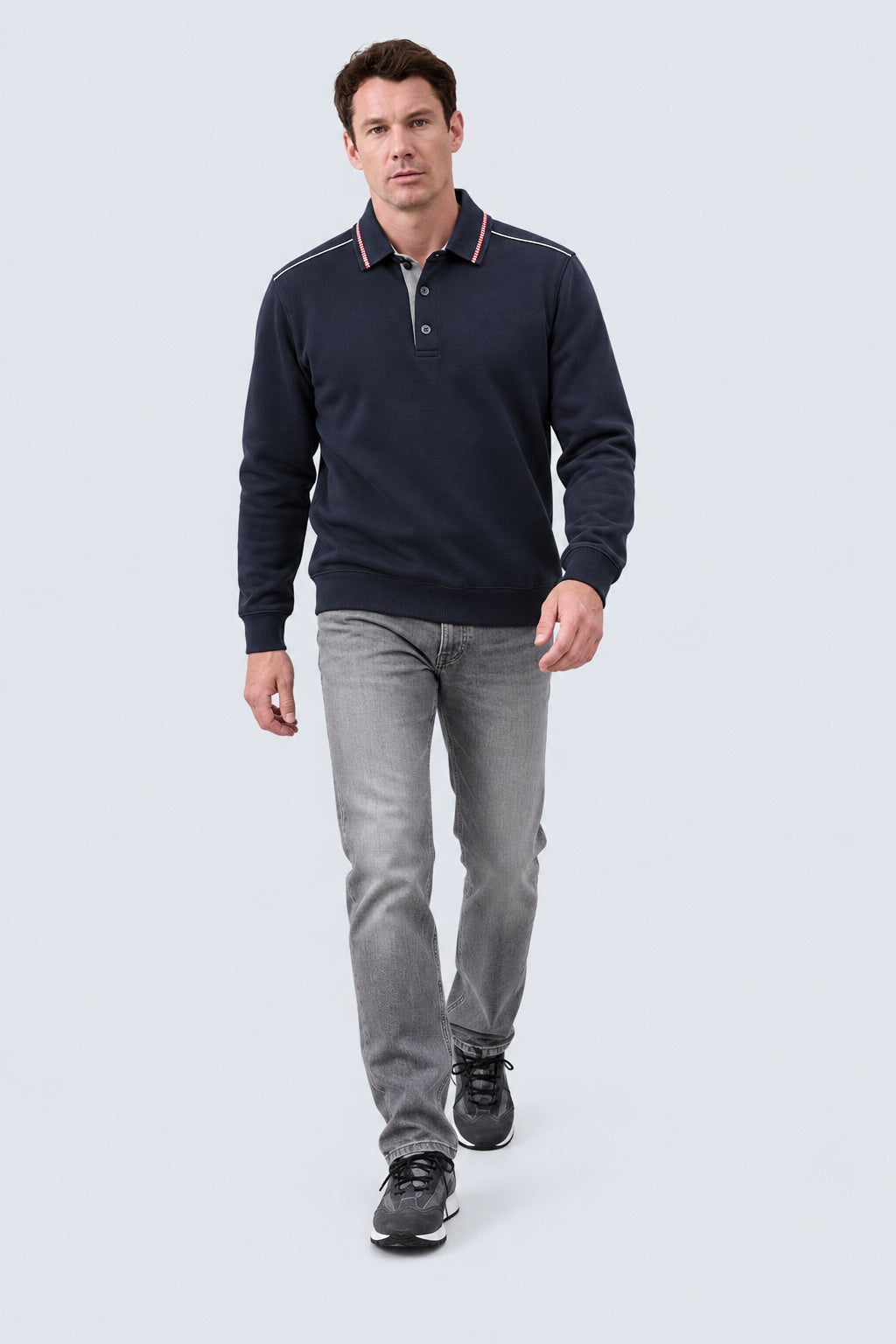 Sweat‑Polo aus Baumwoll‑Mix mit maritimen Kontrastdetails in navy