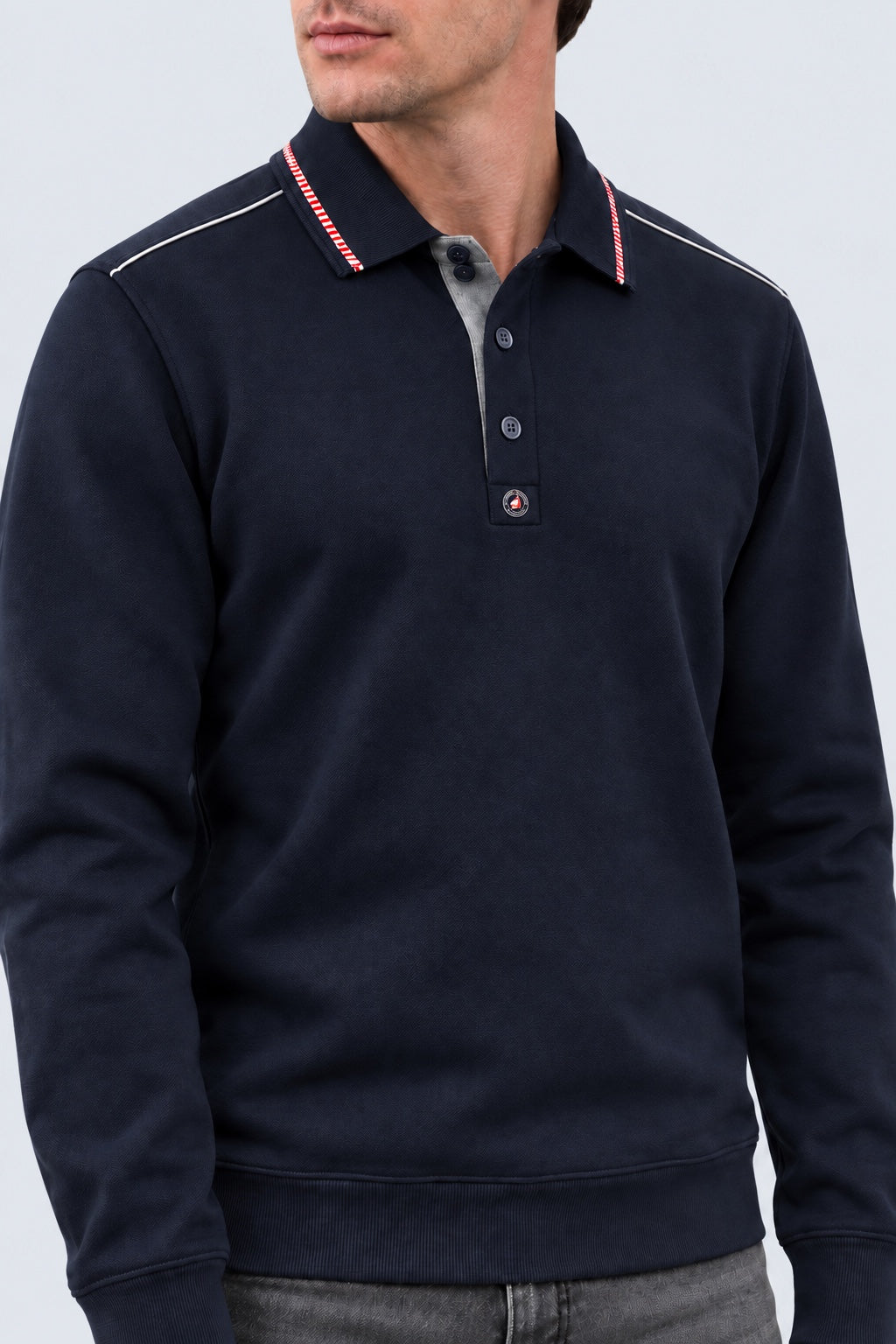 Sweat‑Polo aus Baumwoll‑Mix mit maritimen Kontrastdetails in navy, Ansicht 3