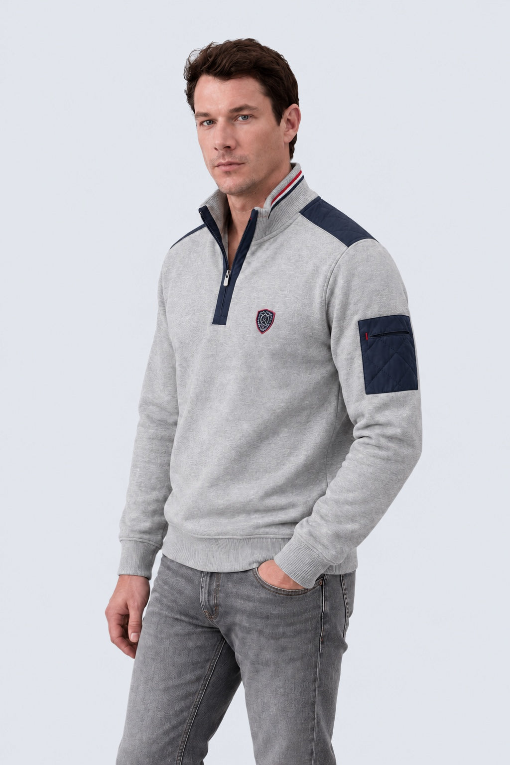 Sweatshirt mit Stehkragen und Reißverschluss aus Baumwoll‑Mix in grey mel, Ansicht 2