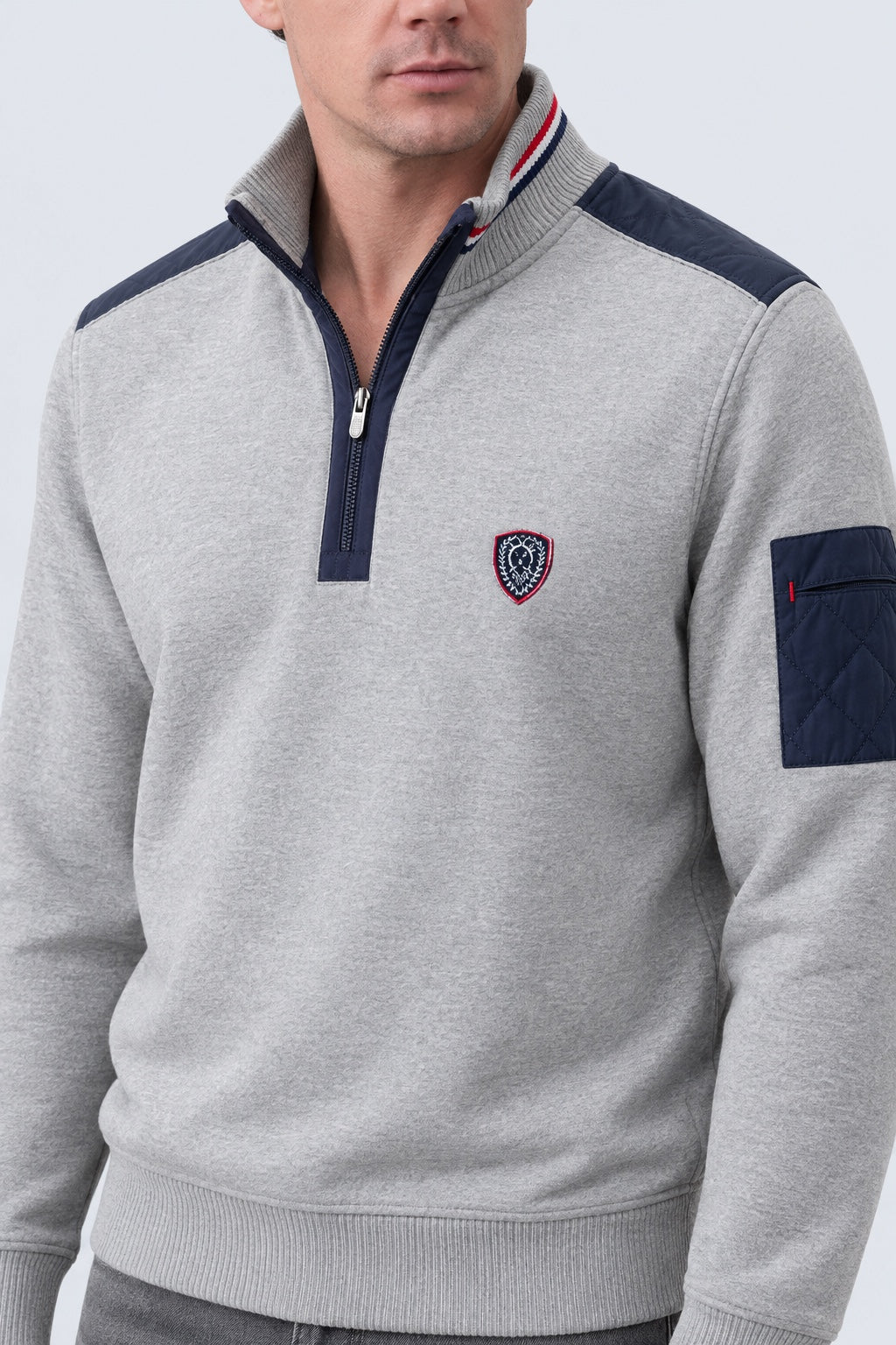 Sweatshirt mit Stehkragen und Reißverschluss aus Baumwoll‑Mix in grey mel, Ansicht 3