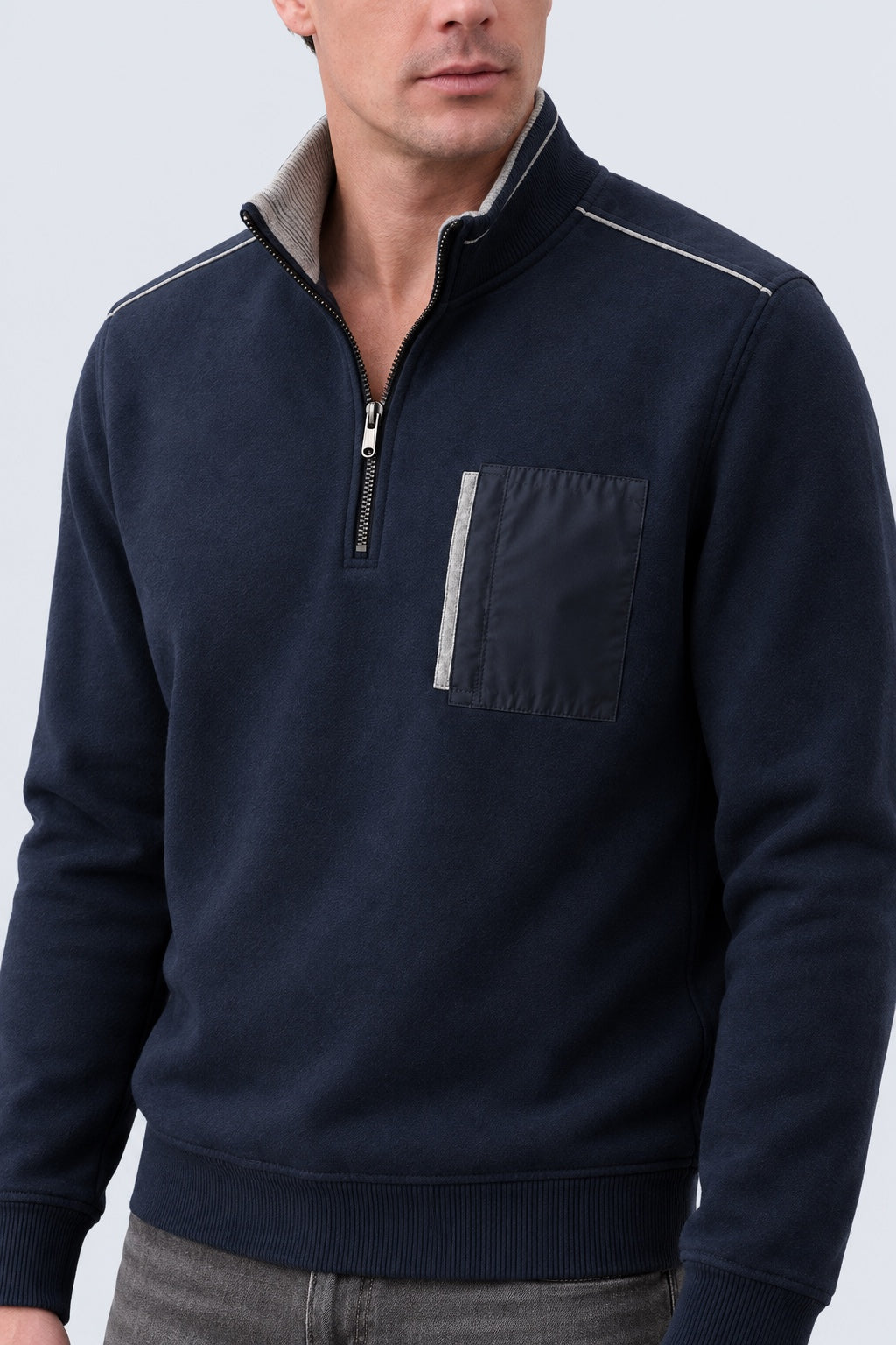 Sweatshirt mit Stehkragen und Brusttasche in navy, Ansicht 3