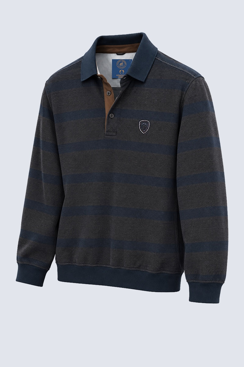 Sweat-Polo aus Baumwoll-Polyester-Mix mit Strukturstreifen in navy combi 1
