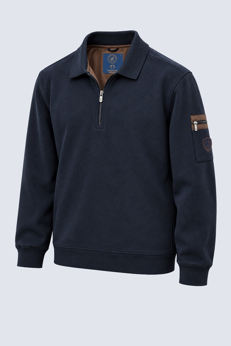 Sweat-Polo aus Viskose-Mix mit Reißverschluss und Ärmeltasche in navy