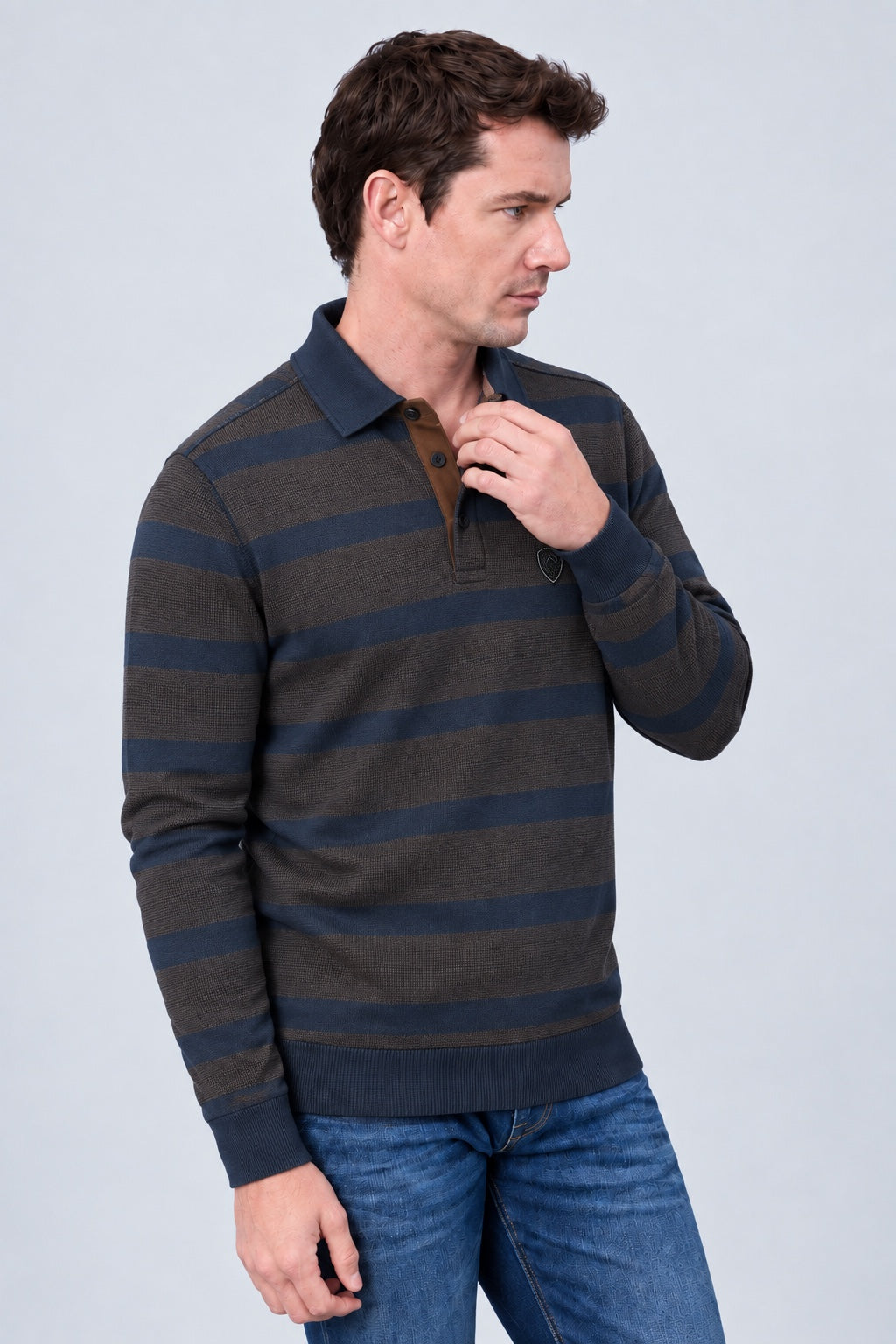 Sweat-Polo aus Baumwoll-Mix mit Querstreifen in navy combi 1