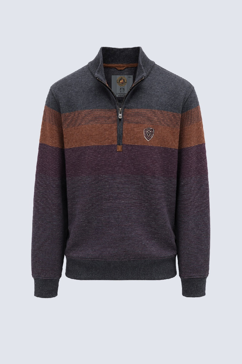 Sweatshirt mit Stehkragen und Blockstreifen‑Design in anthra combi 1