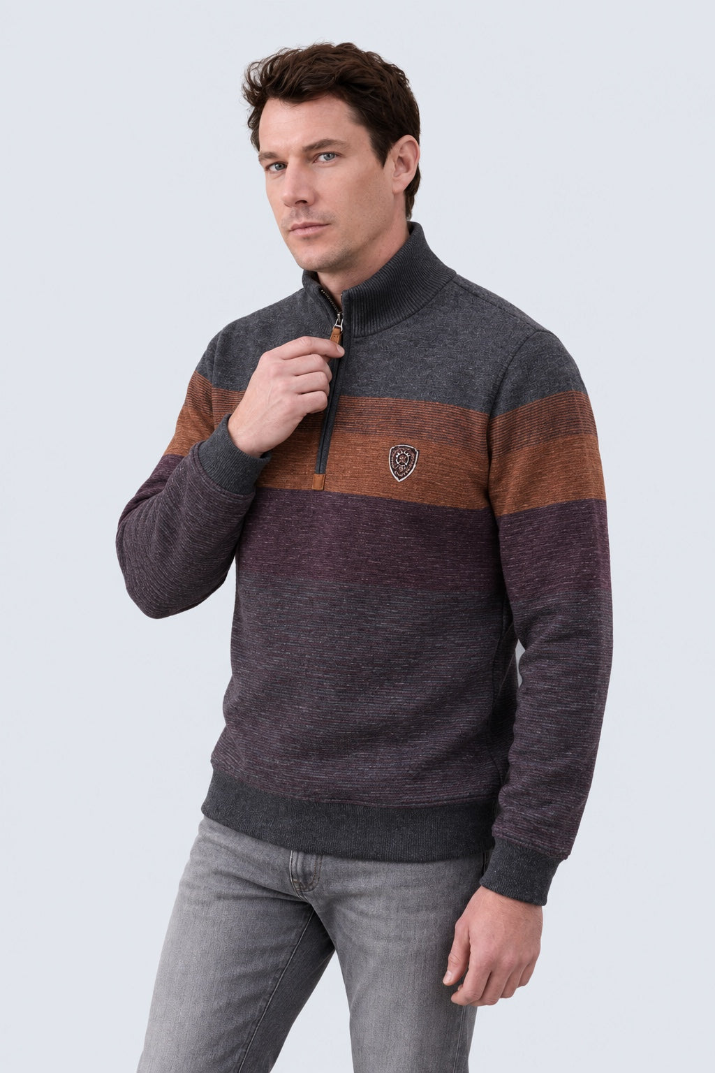 Sweatshirt mit Stehkragen und Blockstreifen‑Design in anthra combi 1, Ansicht 2