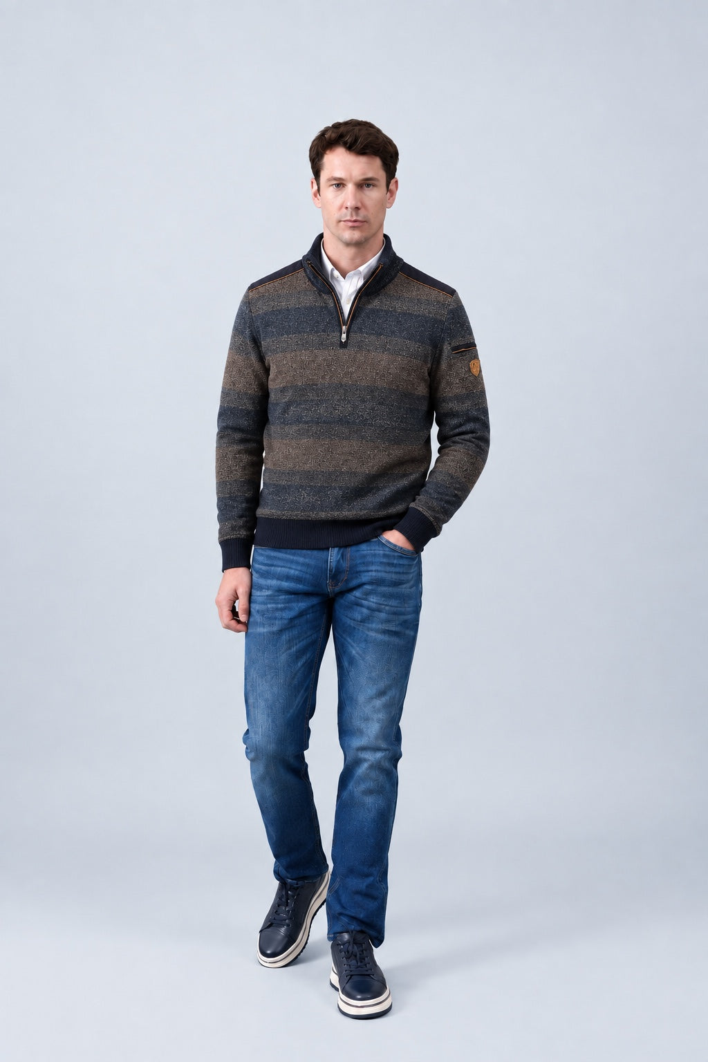 Sweatshirt mit Stehkragen und Farbverlauf‑Strukturdesign in camel combi 1