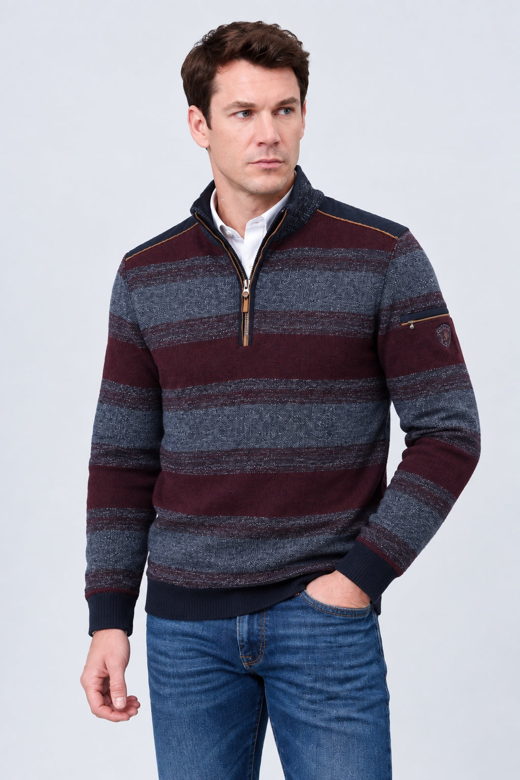 Sweatshirt mit Stehkragen und Farbverlauf‑Strukturdesign in bordo combi 1, Ansicht 3