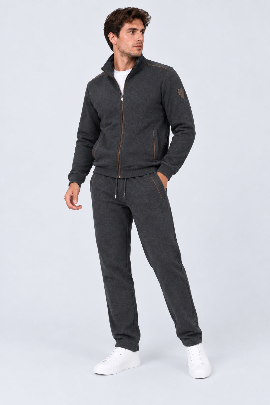 Sweat‑Jacke aus Baumwoll‑Polyester‑Mix mit Stehkragen in anthra mel., Ansicht 2