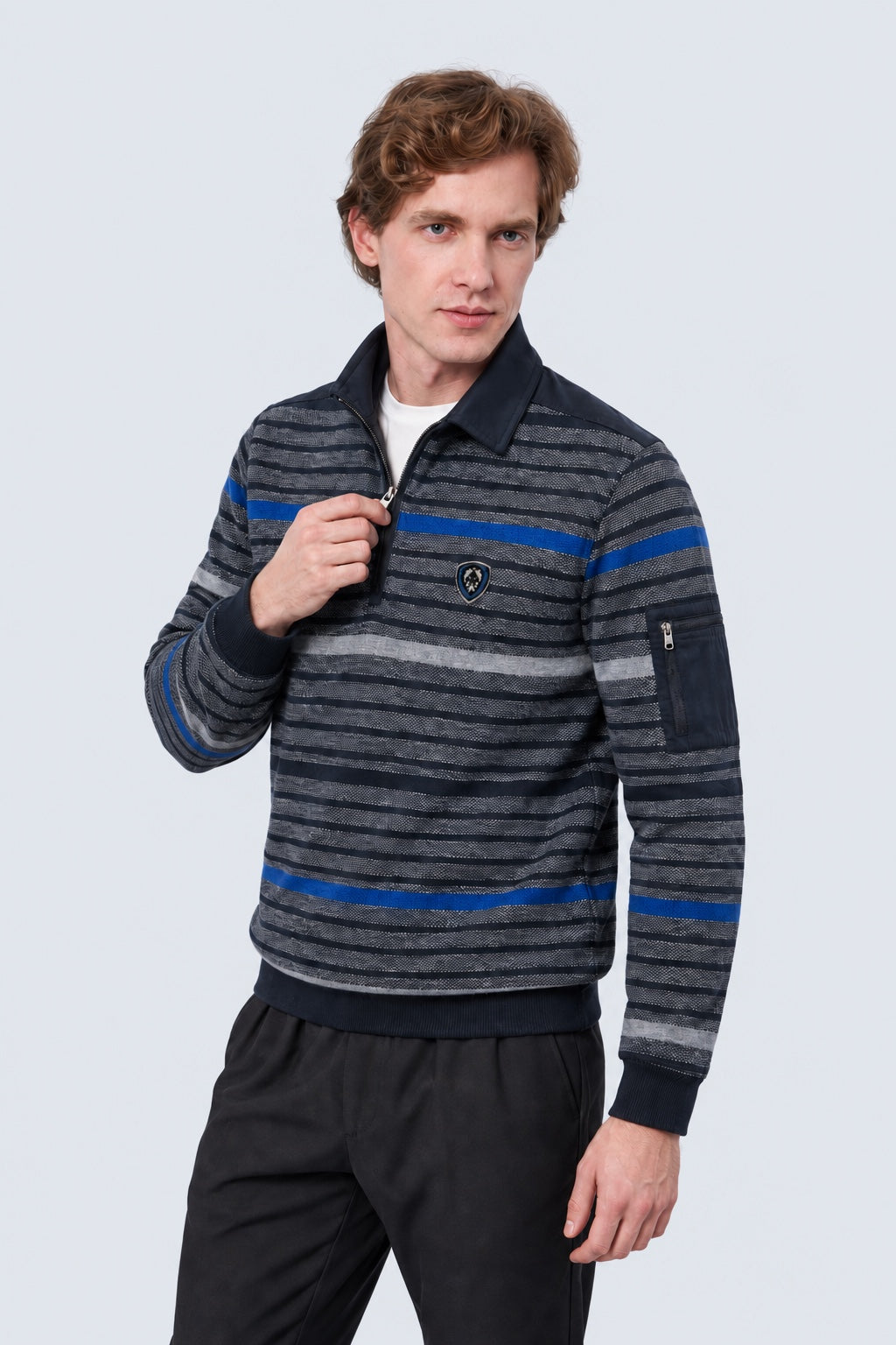 Sweatshirt mit Stehkragen und Streifendesign in black combi 1, Ansicht 2