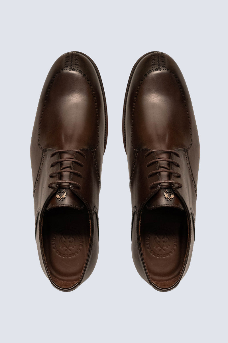 Elegant Derby brogue with lyre perforation, welt seam and leather outsole.